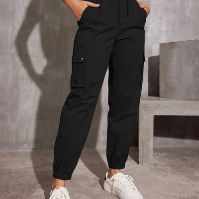 Nina | Hoge taille cargobroek in effen kleur