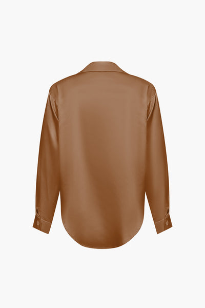 Lillian - Basic Plain Satin Women's Long Sleeve Shirt