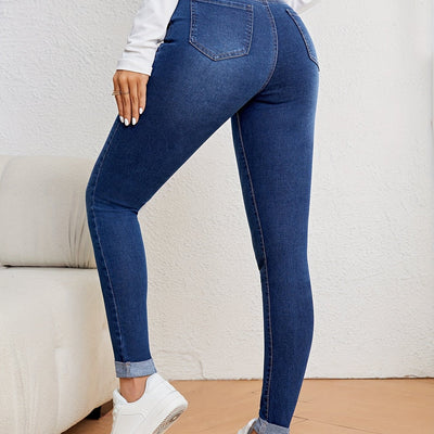Sophie | Olijfgroene dames slim fit jeans met hoge taille
