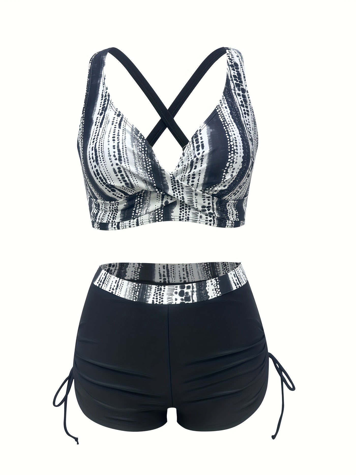 Luna | Two-piece tie-dye bikini with a V-neck and crossed straps 