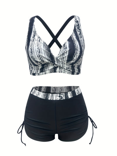 Luna | Two-piece tie-dye bikini with a V-neck and crossed straps 