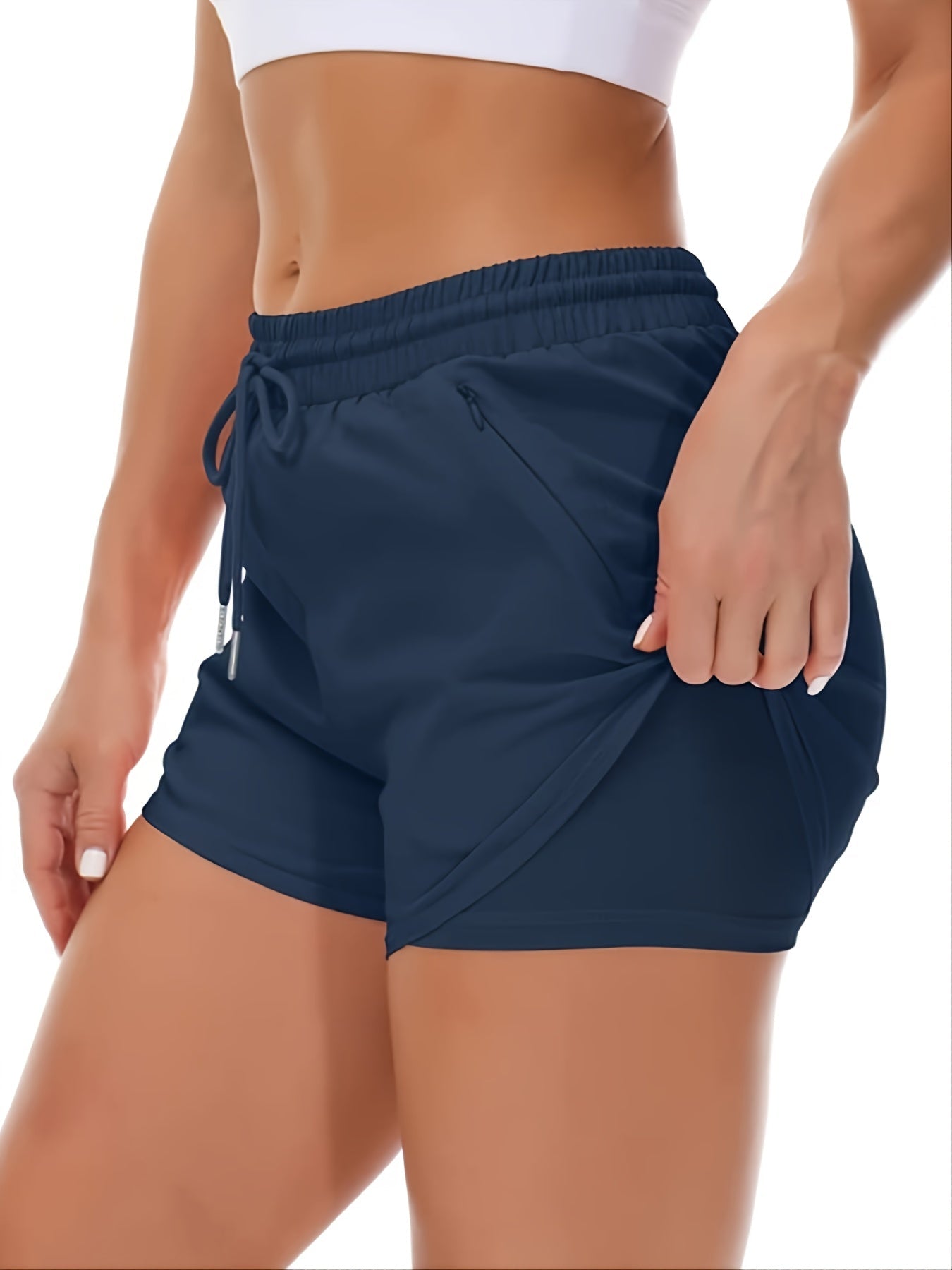 Femke | Sportieve 2-in-1 hardloopfitnessshort in effen kleur met meerdere zakken