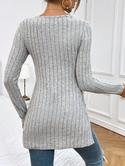 Nina | Effen kleur V-hals tuniek met lange mouw en split zoom