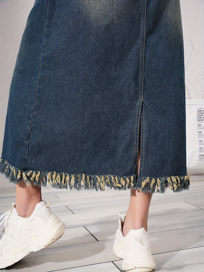 Lotte | Casual denim maxi-jurk met raw hem en verstelbare band