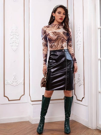 Fenne | Mesh top met lange mouwen in marmer print