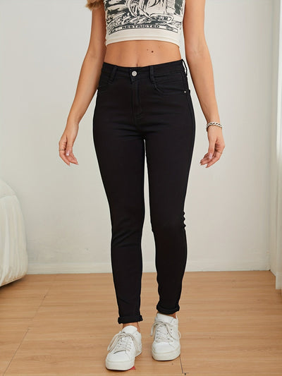 Noa | Effen zwarte skinny jeans met hoge taille