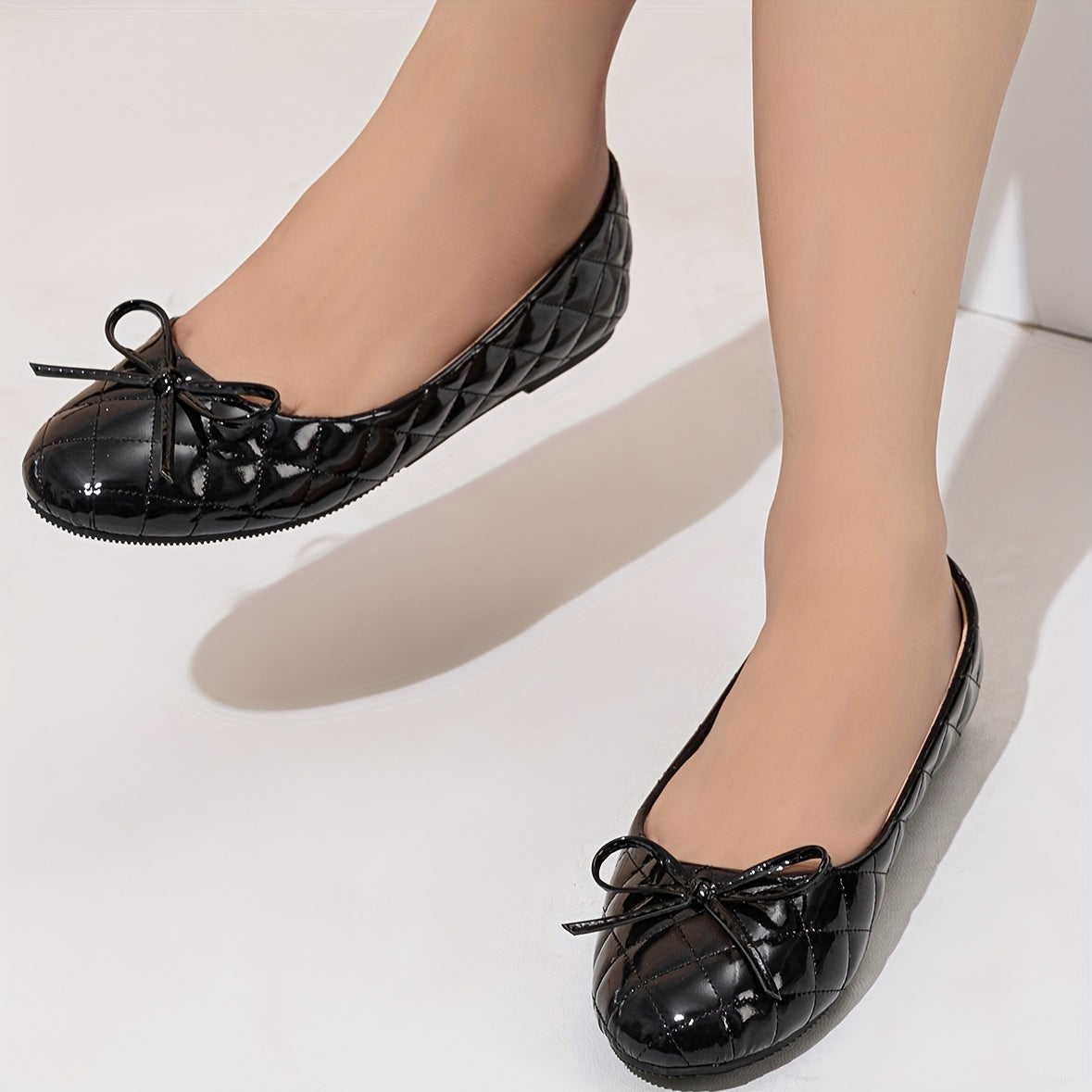 Luna | Black shiny diamond ballerinas