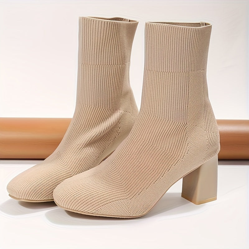 Jasmine | Knitted mid-calf sock boots with block heel