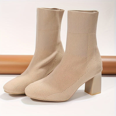 Jasmine | Knitted mid-calf sock boots with block heel