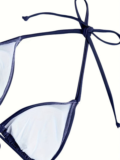 Naomi | Donkerblauwe sexy bikini set met halter V-hals en blote rug