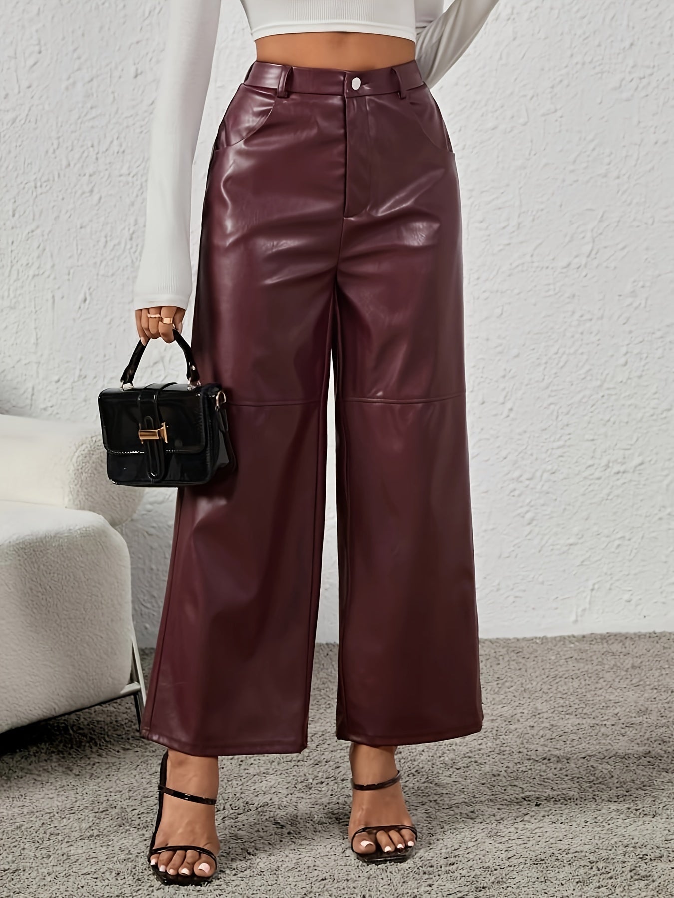 Lotte | Stylish wide imitation leather trousers with slanted pockets