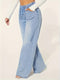 Elise | Plain washed blue casual jeans with elastic waist