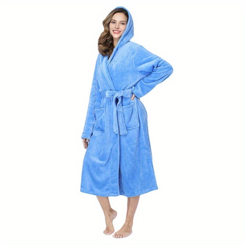 Nina | Zachte koraal fleece badjas met kapuchon en zakken