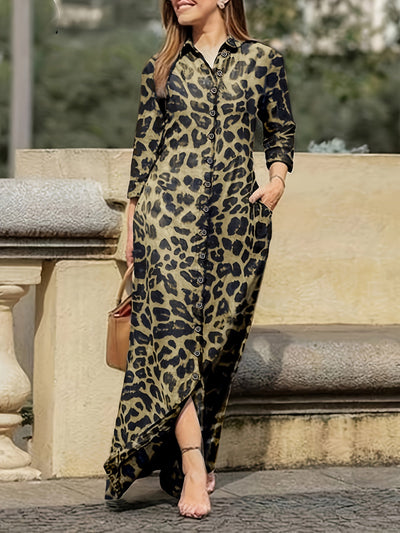 Emma | Maxi-jurk met luipaardprint en knopen