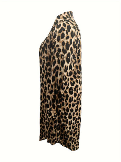 Elena | Casual luipaardprint overhemdjurk met lange mouw