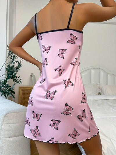 Nina | Casual nightgown with butterfly print and ruffles