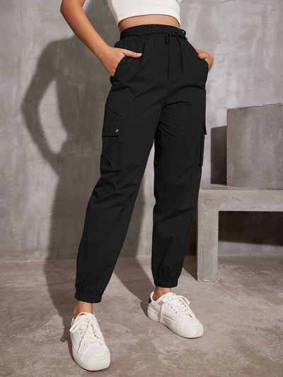 Nina | Hoge taille cargobroek in effen kleur