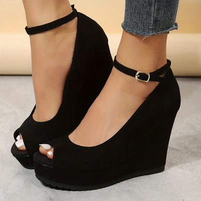 Luna | Black women's sandals with wedge heel