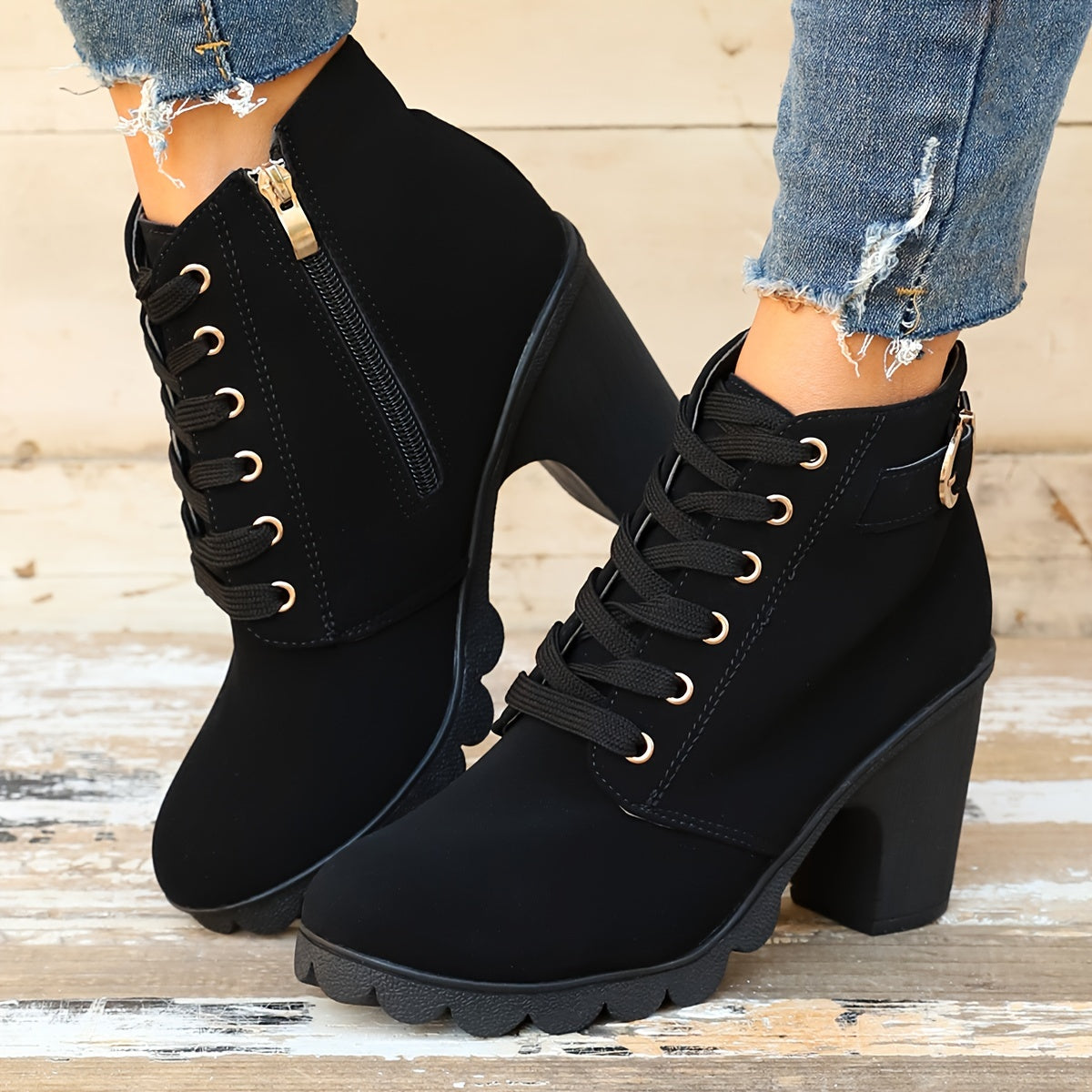 Femke | Plain color thick heel ankle boots