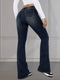 Sophie | Gewassen blauwe retro-stijl jeans met uitlopende pijpen