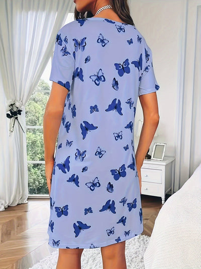 Lotte | Casual nightgown with butterfly print and short sleeves