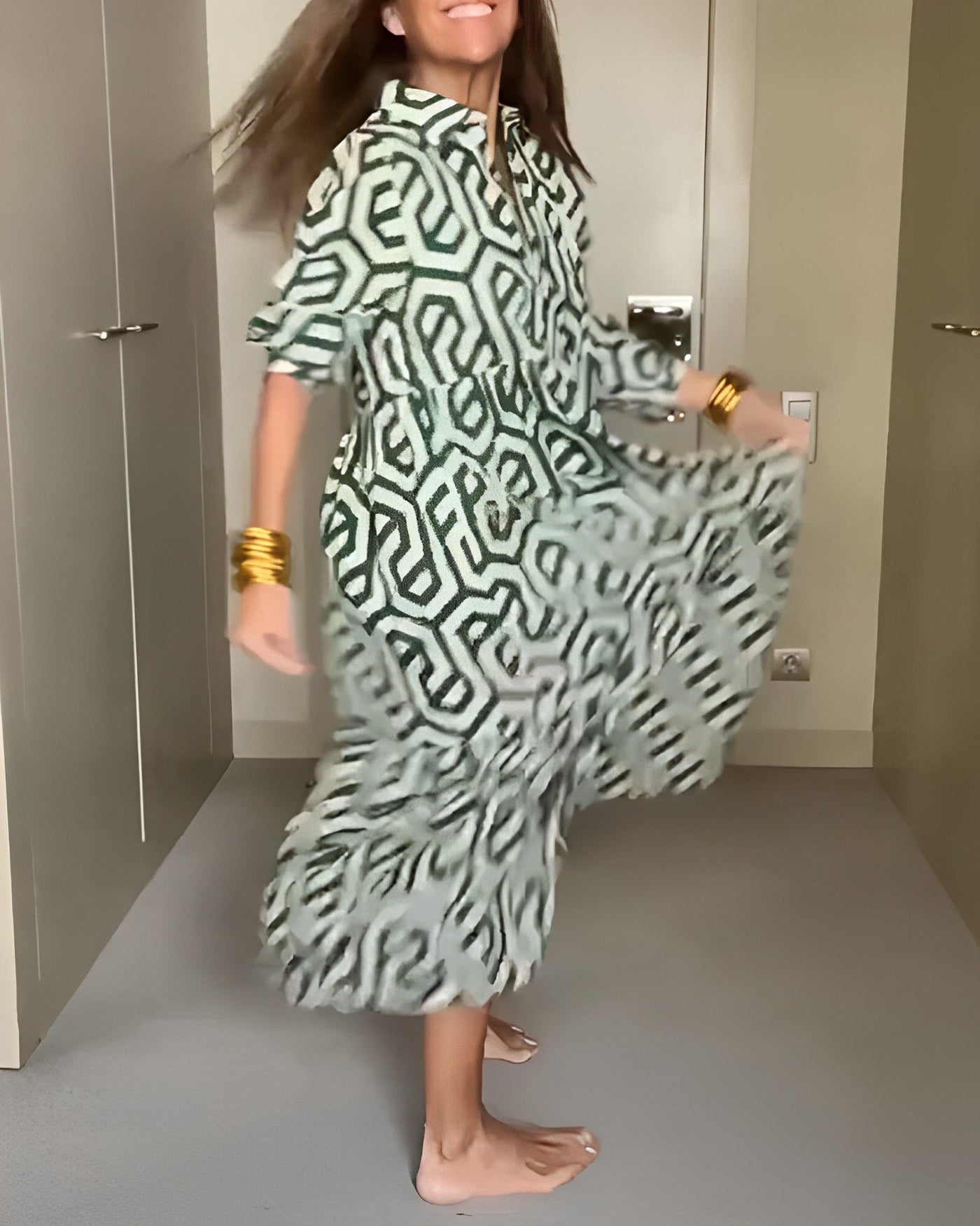 Briella - casual maxi jurk met lange mouwen en print
