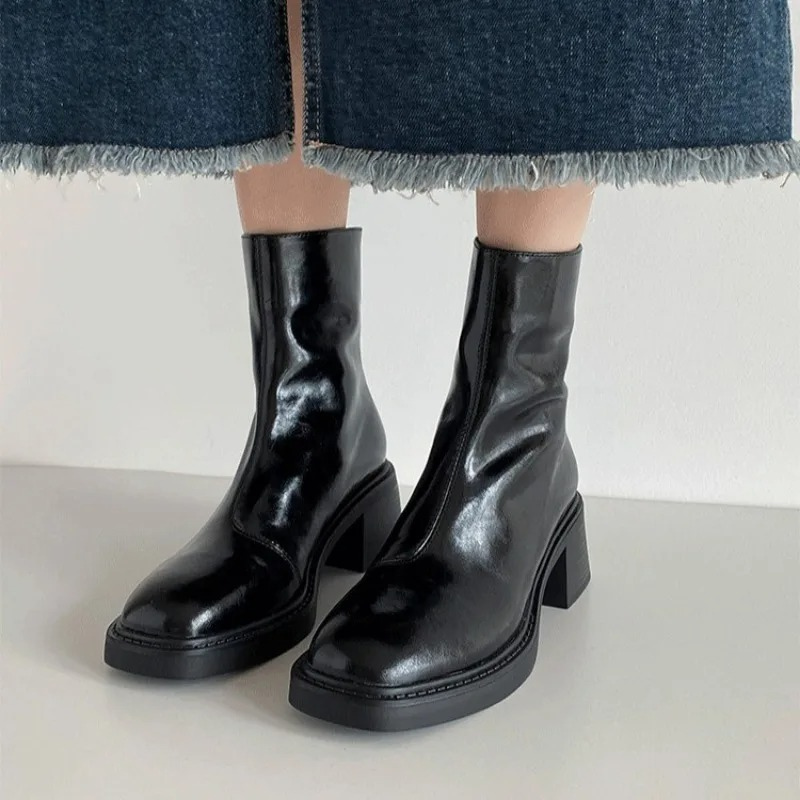 Women's square toe block heel ankle boots