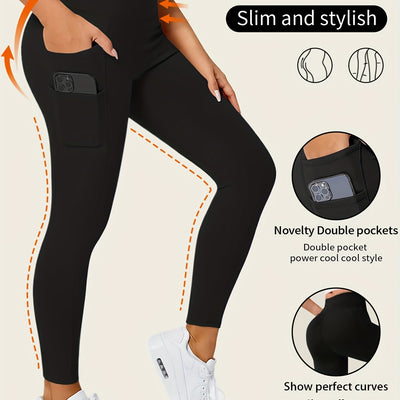 Sara | Effen kleur yogabroek met zak en hoge stretch