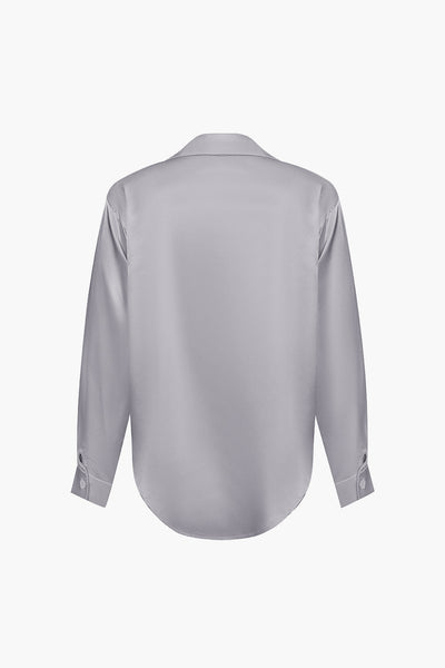 Lillian - Basic Plain Satin Women's Long Sleeve Shirt