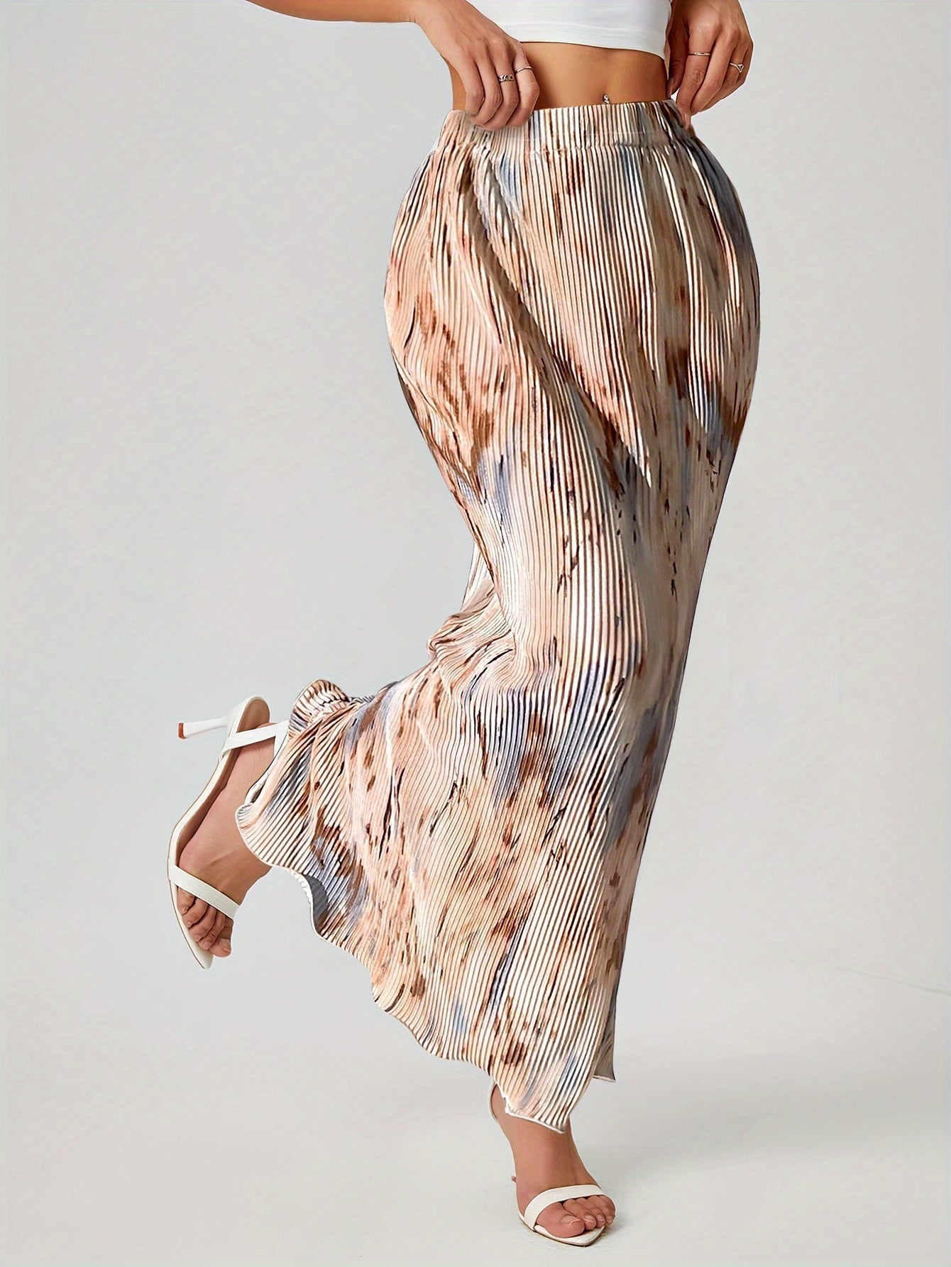 Luna | High-waisted, pleated, tie-dyed maxi skirt