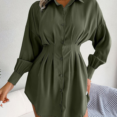Lara | Casual overhemdjurk met geplooide taille en lantaarnmouwen