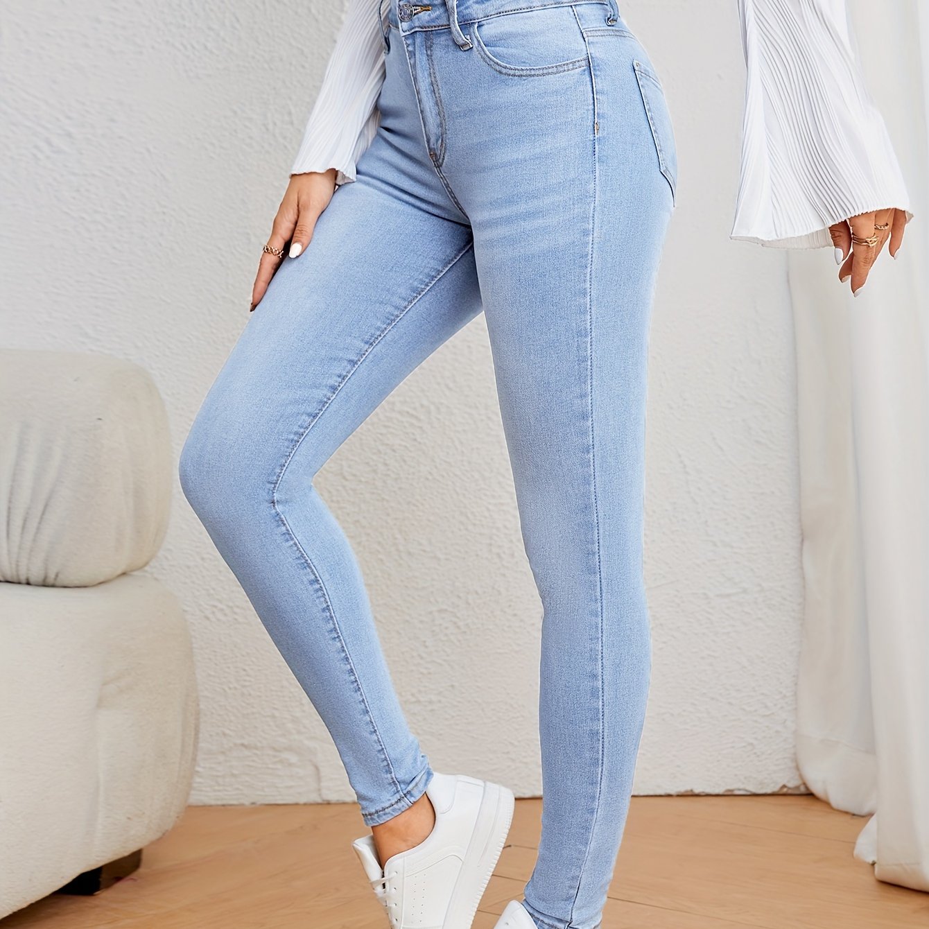 Roos | Lichtblauwe hoge taille skinny jeans
