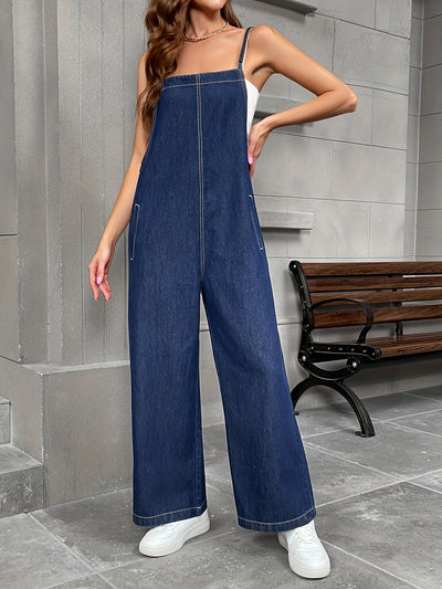 Nina | Donker gewassen blauwe denim overalls