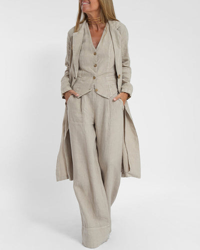 GRACEY | Elegant linen cardigan and wide-leg pants set