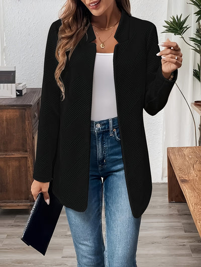 Emma | Plain textured open-front blazer with long sleeves
