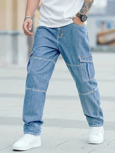 Katoenmix, multi-pocket, all-season denim in diepblauw