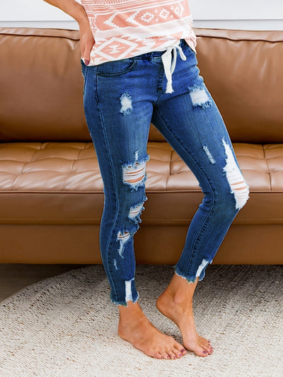Emma | Casual gescheurde dames jeans met trekkoord en stretch