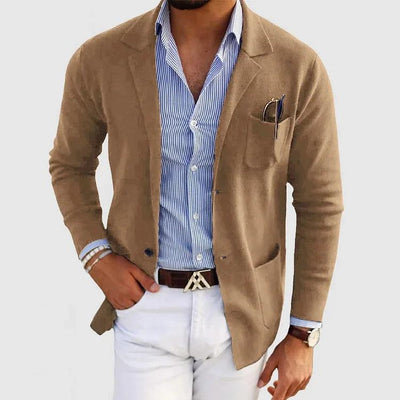 Elegant herenvest met zakken en reverskraag, effen kleur, lange mouwen