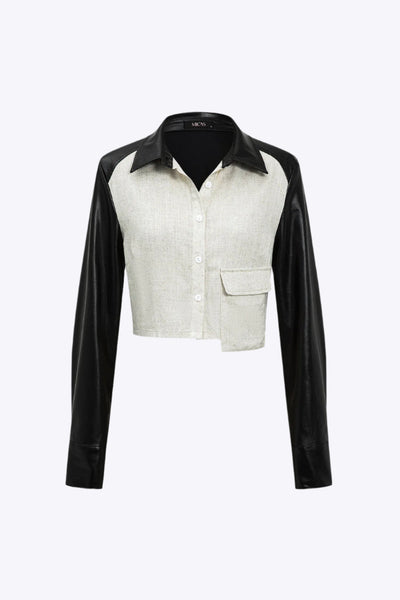 Cassie - Elegante Effen Patchwork Pocket Dames Langemouw Shirt