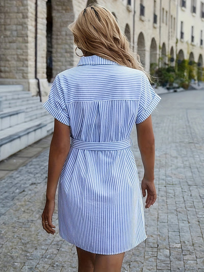 Sophie | Casual gestreepte jurk met korte mouwen en riem