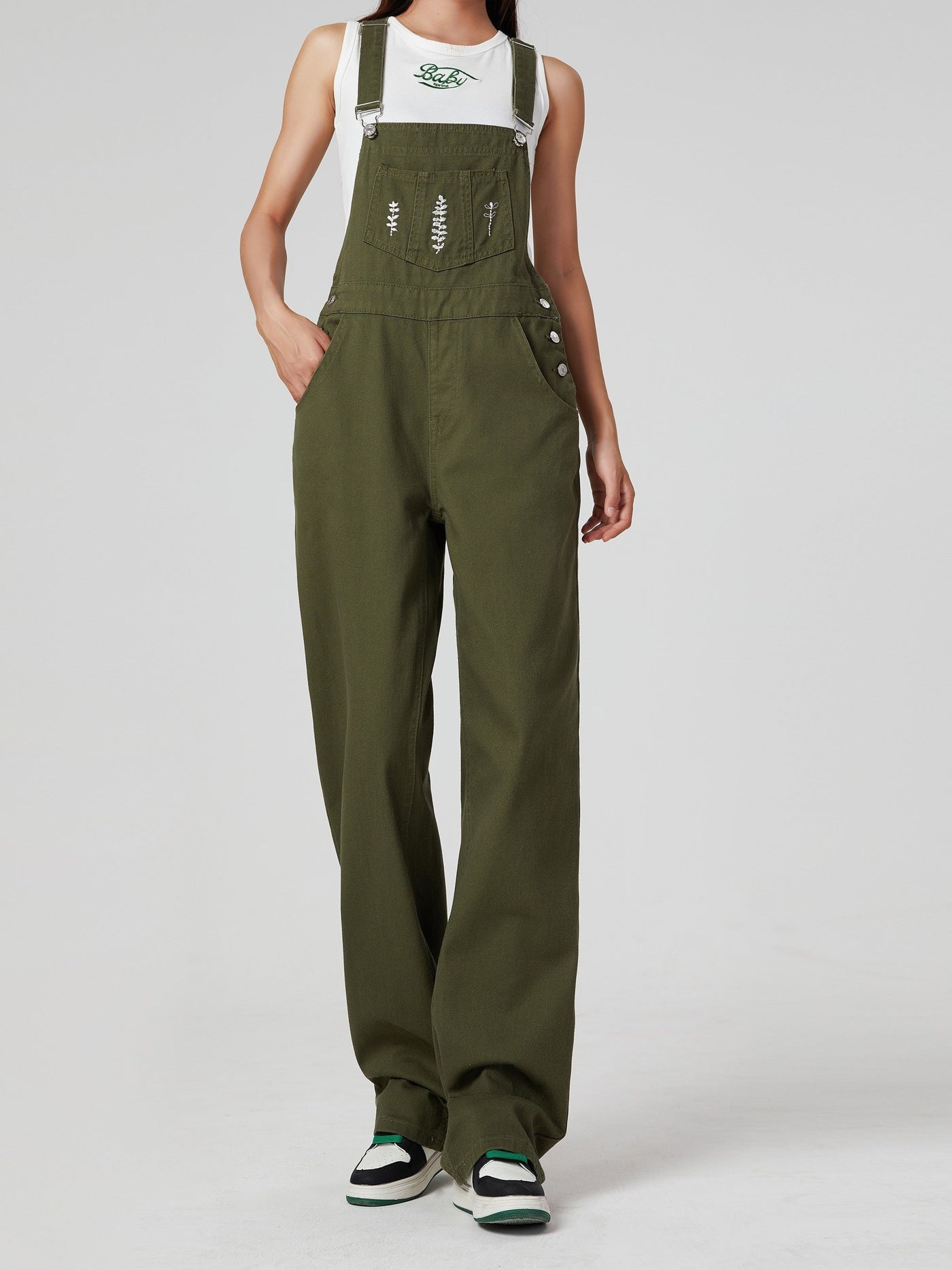 Elin | Preppy green denim overalls