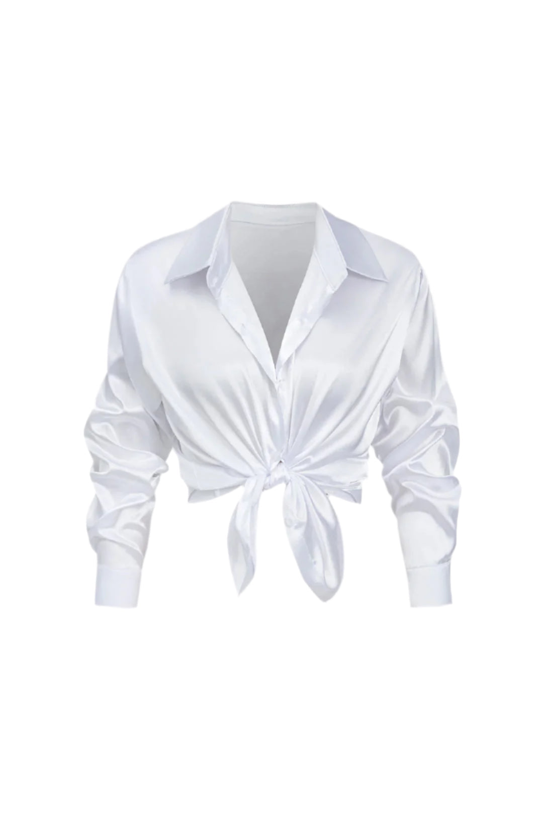 Lillian - Basic Plain Satin Women's Long Sleeve Shirt
