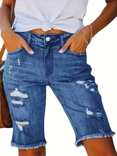 Sara | Gescheurde spijkerbroek shorts met hoge taille en elastische zoom