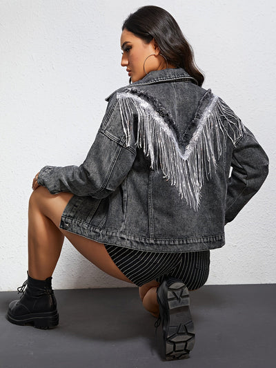 Lara | Light blue denim jacket with sequins and button closure