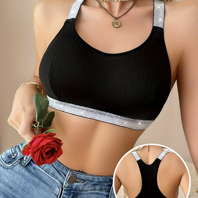 Lotte | Wireless sports bra in solid color with silver strap detail
