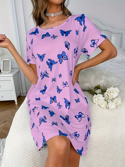 Lotte | Casual nightgown with butterfly print and short sleeves