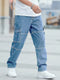Katoenmix, multi-pocket, all-season denim in diepblauw