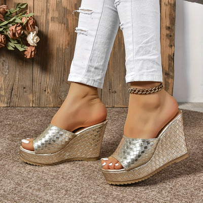 Nina | Modieuze dames peep toe wedge sandalen