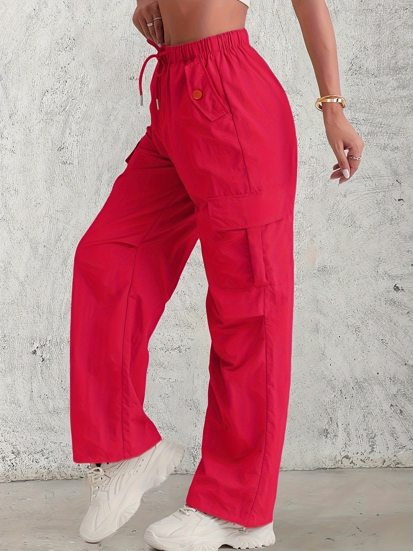 Fay | Hoge taille cargo broek in effen kleur