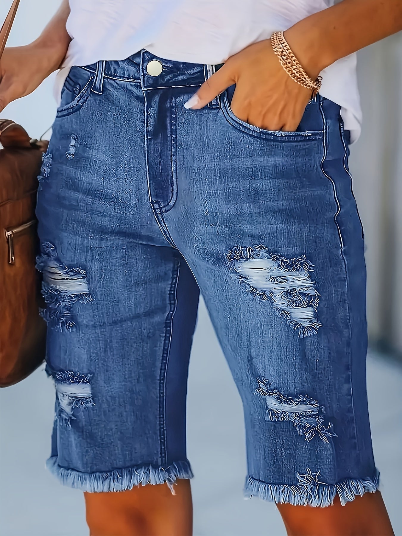 Sara | Gescheurde spijkerbroek shorts met hoge taille en elastische zoom